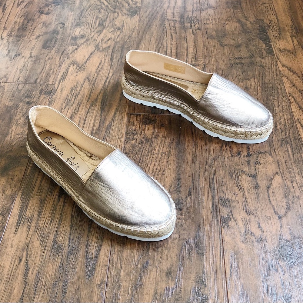 Carmen Saiz • rose gold leather espadrilles flats slip ons Spanish Made in Spain